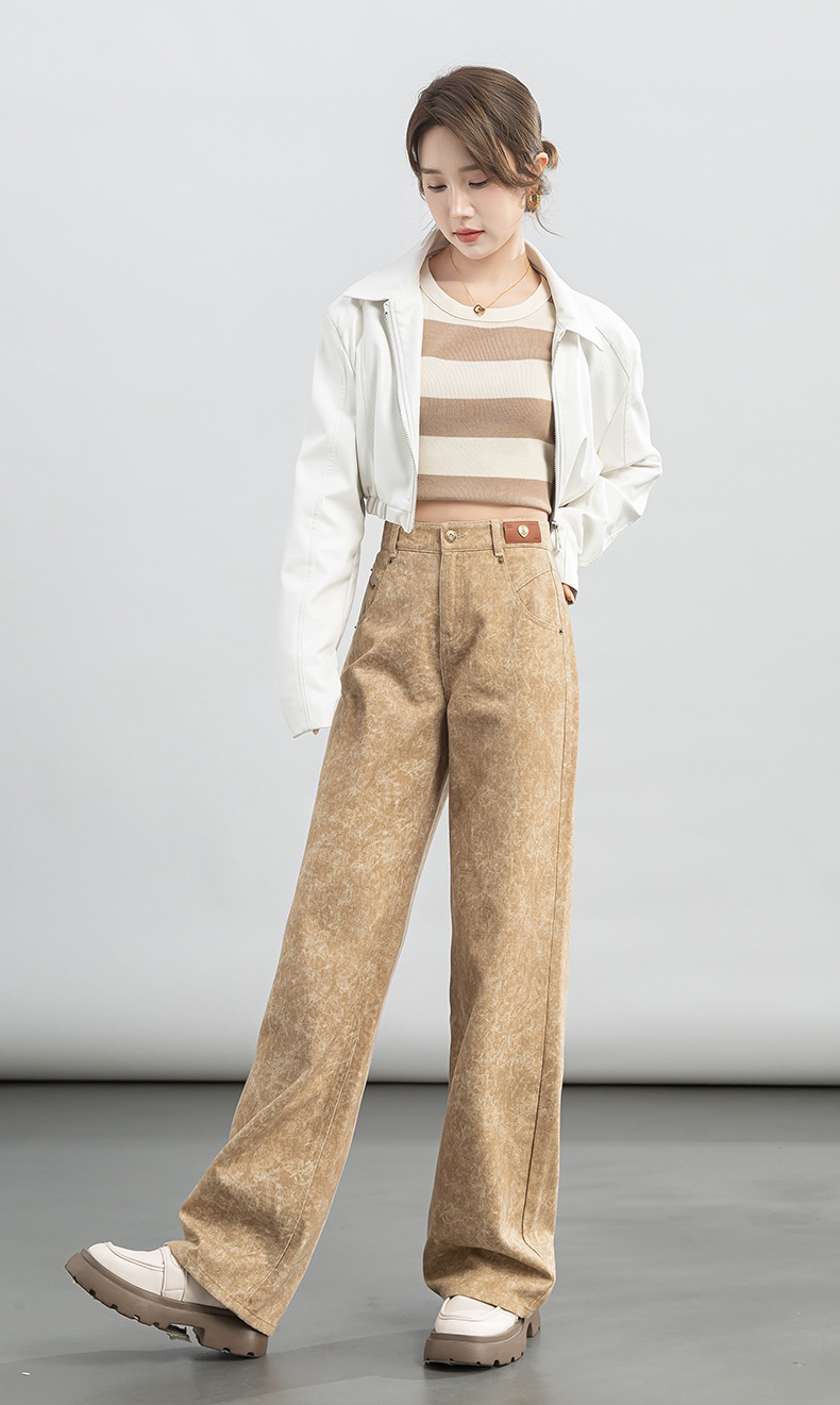 2024年春季新品冷转移面料牛仔裤女宽松高腰垂感阔腿拖地长裤详情21