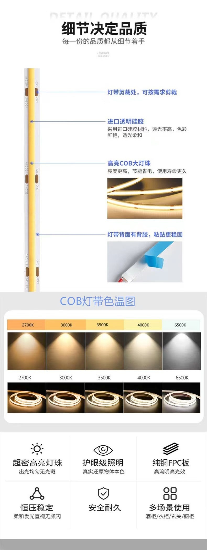 跨境电商USB灯带5V320灯氛围灯串按键开关LED彩色线条灯COB灯带详情15