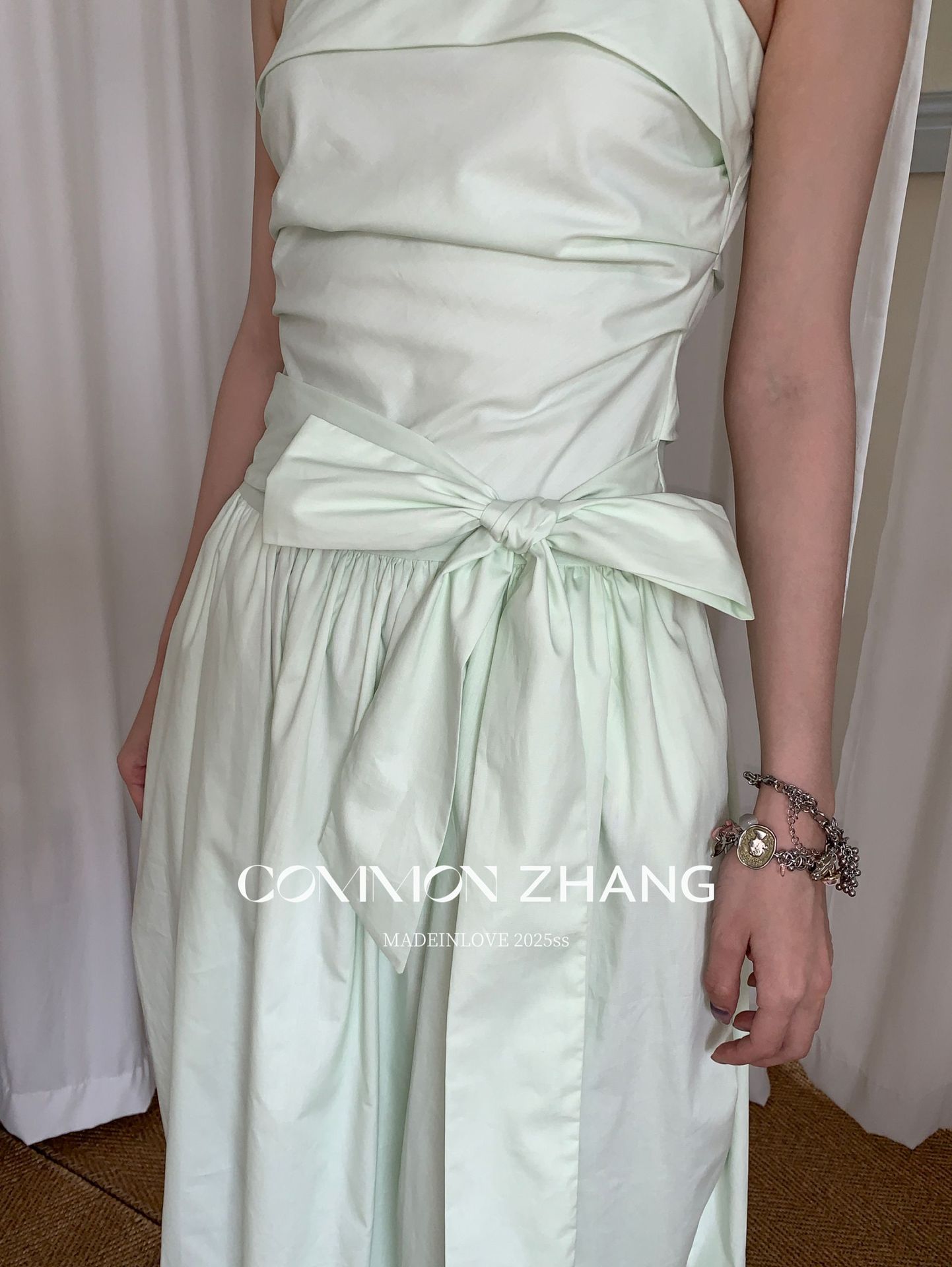 CZ ZHANG Summer Multi-color mint Mamba style lace-up waist-cinching and slimming halter flower bud dress for women B26925 pic 32