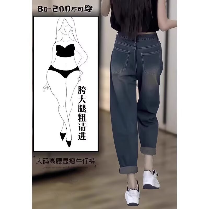 春夏大码新款复古哈伦牛仔裤女梨型身材显瘦高腰小个子九分老爹裤详情2