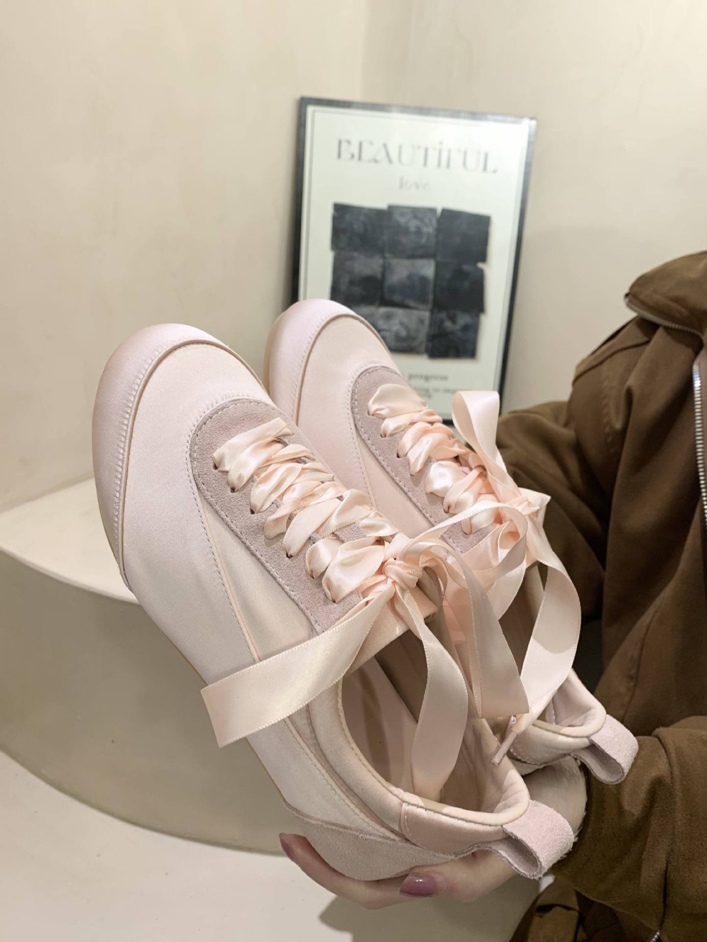 Ballet Satin German Training Shoes for Women 2026 Spring and Autumn New Style, niche design flat fashion casual shoes, pink shoes pic 4
