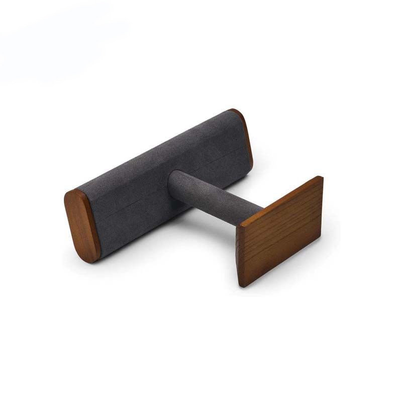 定制实木仿皮绒扁管封口木塞工字架手表展架黑色pu皮绒米色手链架详情4