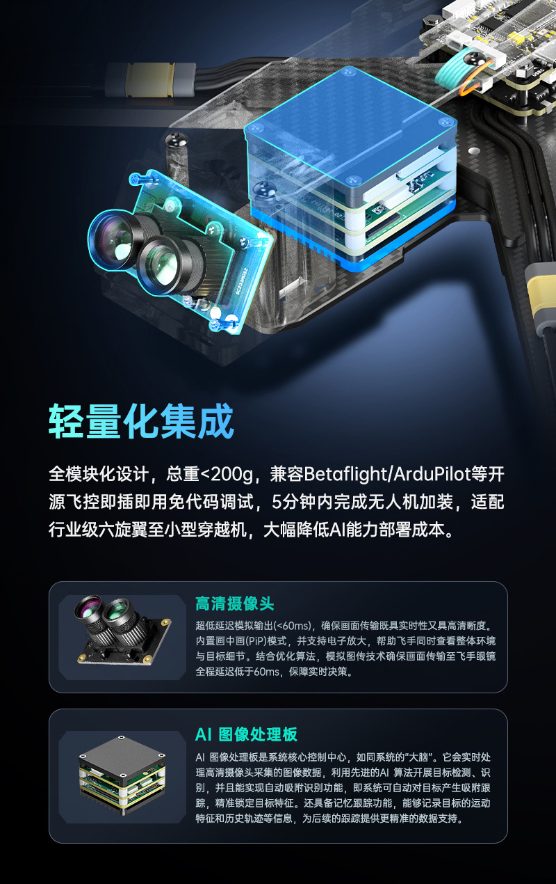 AI制导模自动侦测秒锁打击FPV竞速无人机智能双目模组详情3