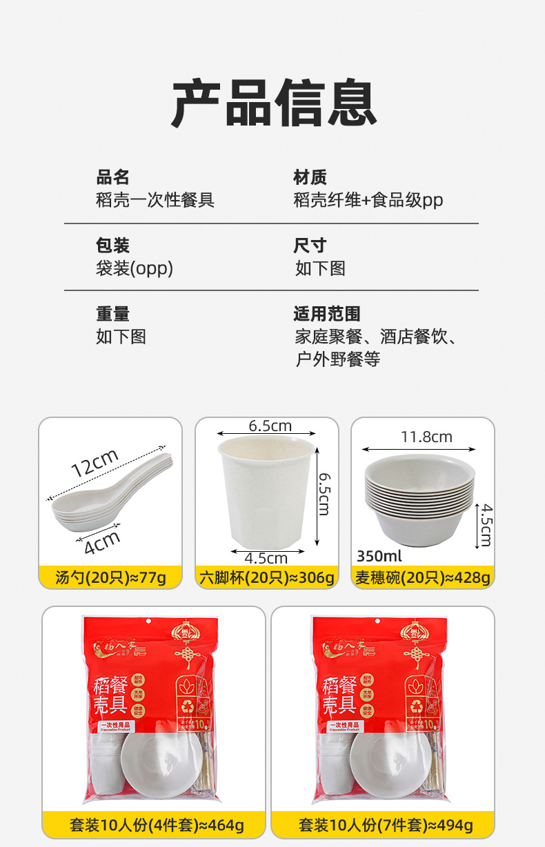 户外一次性餐具旅行野餐露营烧烤派对家用高颜值稻壳碗碟盘套裝详情3