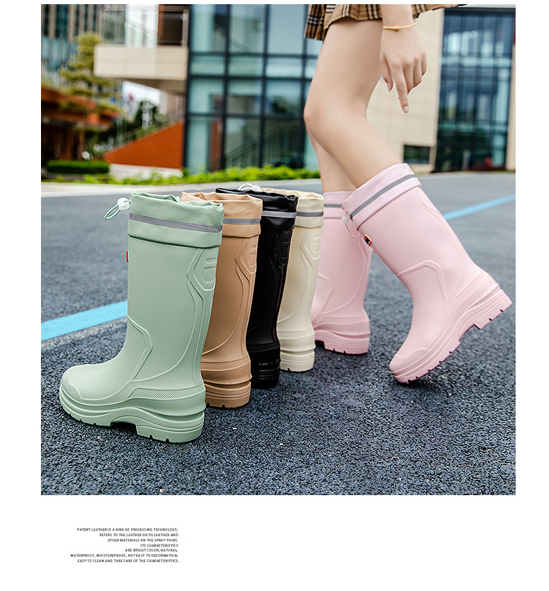 水鞋女高筒韩国雨靴纯色百搭外穿厚底防滑束口水鞋赶海防水工作鞋详情16