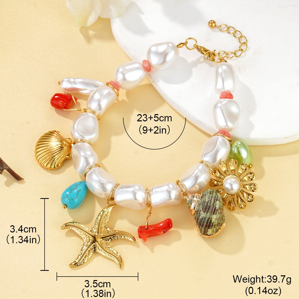 Cross-border vacation style Marine life pearl pendant jewelry, stainless steel heart multi-element bracelet necklace wholesale pic 19