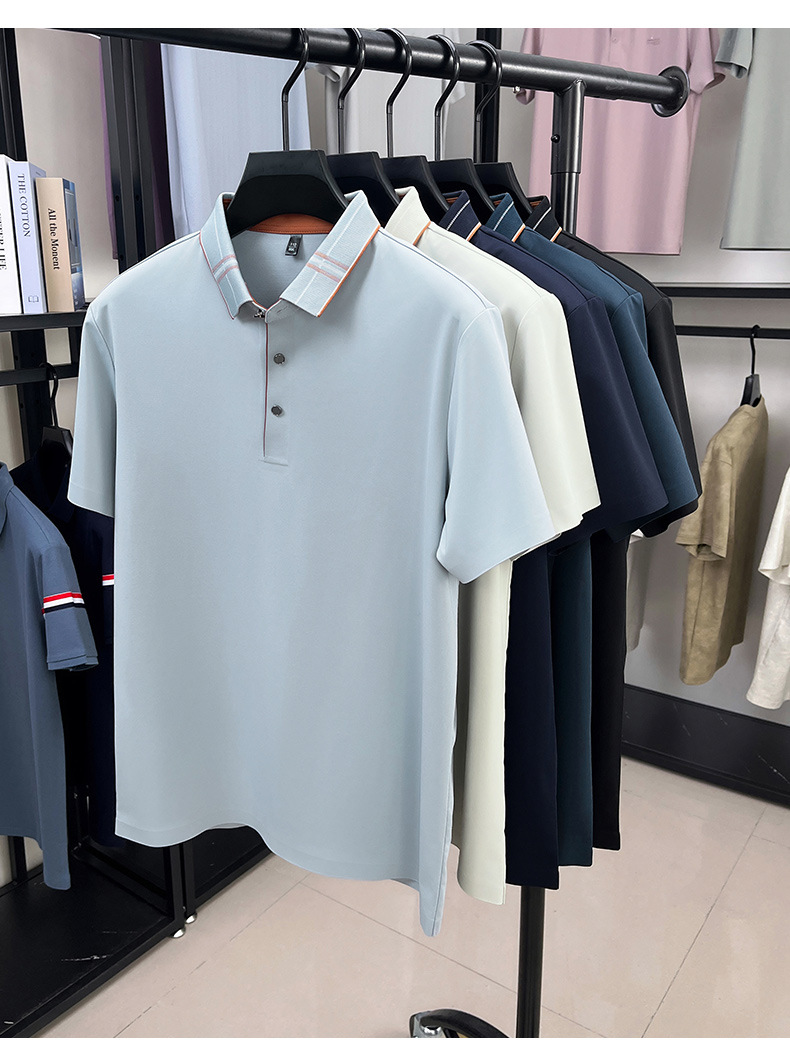 桑蚕丝polo衫男无痕翻领2025夏季新款纯色商务透气薄款短袖男t恤详情3