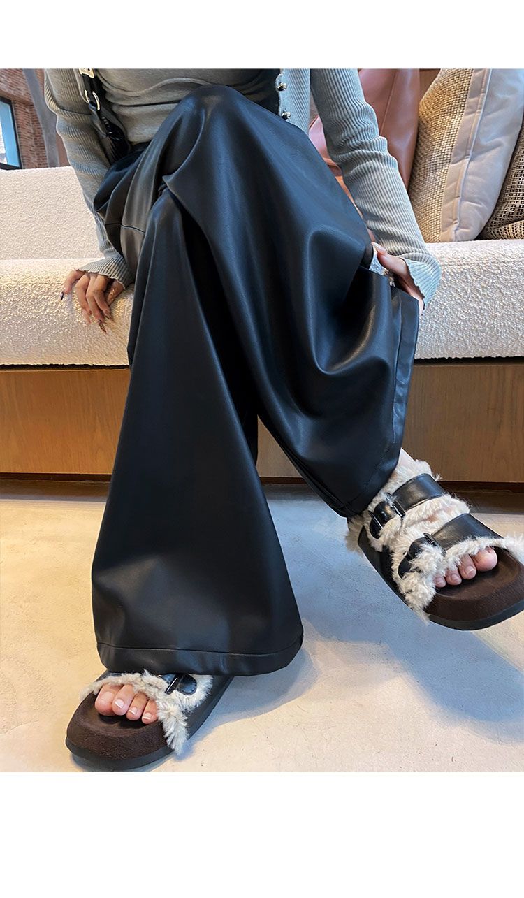 黑色皮裤阔腿裤女2025秋冬新款哑光PU皮休闲裤宽松显瘦直筒拖地裤详情6