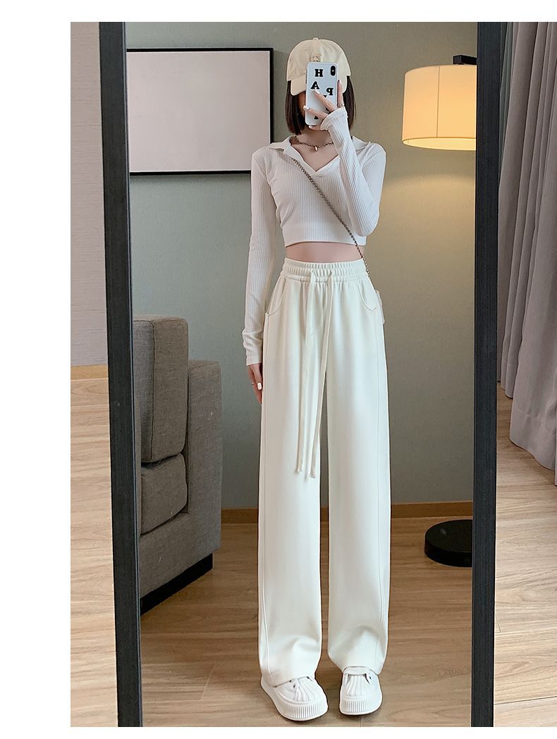 白色阔腿裤女2025年新款春秋高腰直筒秋季薄款休闲卫裤香蕉运动裤详情5