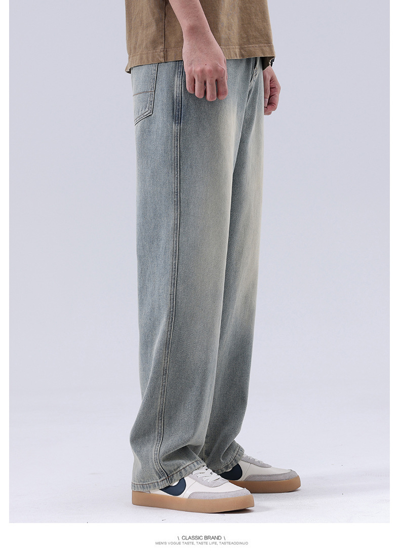 春夏新款牛仔裤男美式直筒牛仔裤男微叭阔腿黄泥复古胖子牛仔裤男详情17