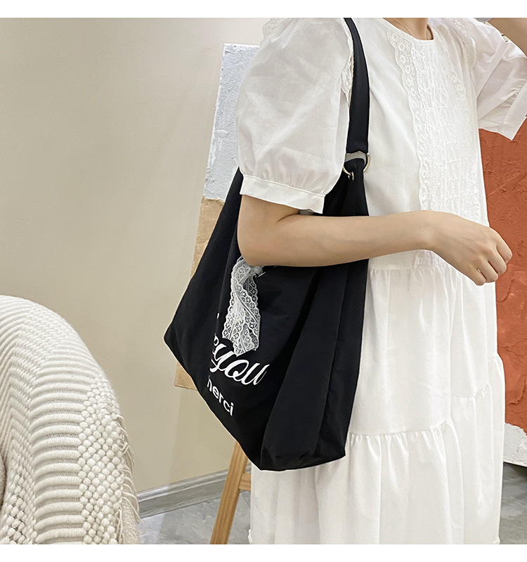 自制夏季大容量刺绣帆布包ins风简约字母通勤百搭纯棉单肩包详情11