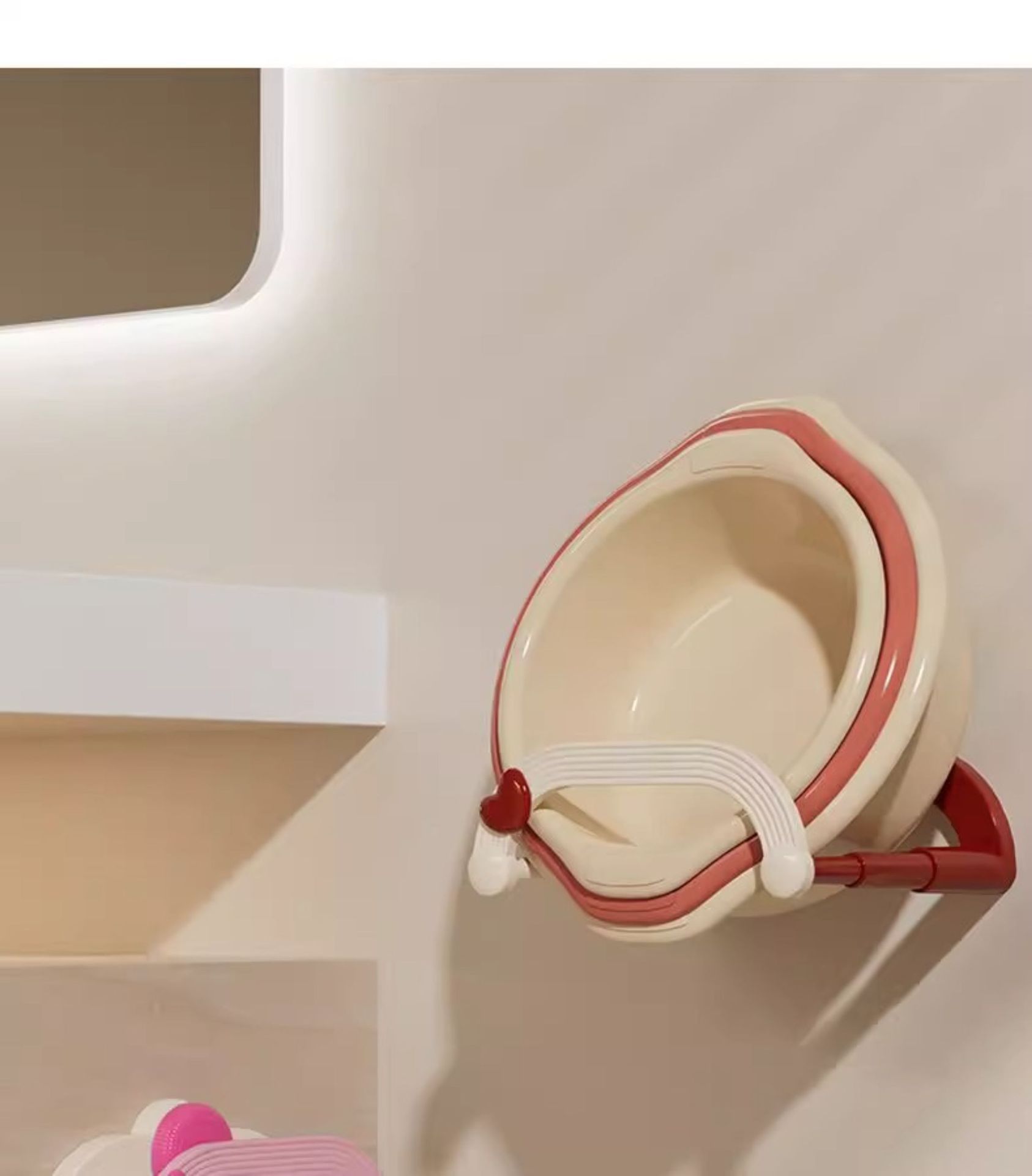 Heart-shaped suction cup basin rack, cream retractable storage rack, home bathroom, toilet, non-drilling storage rack, draining rack pic 7