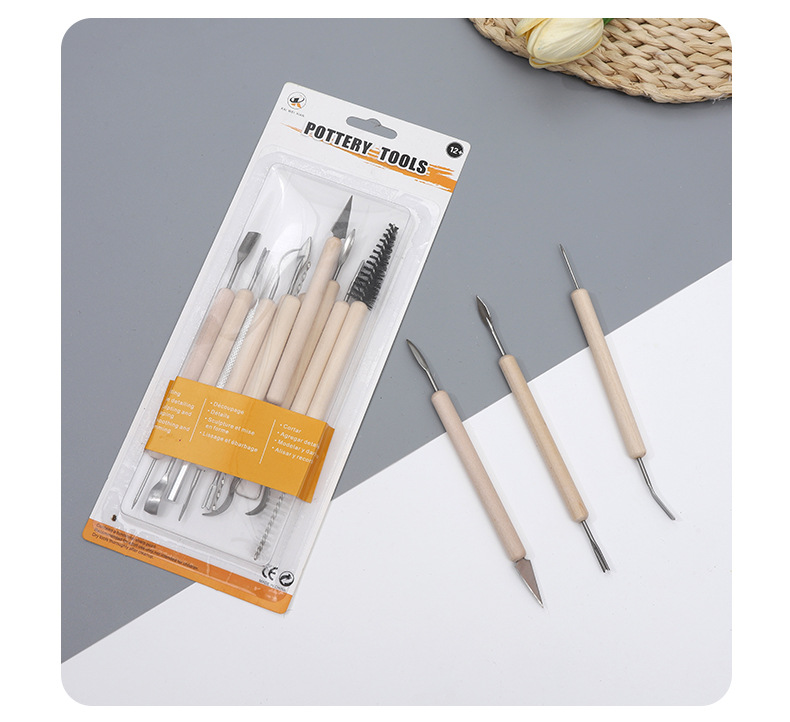 Cross-border student clay sculpture stainless steel laser knife 11-piece diy soft clay carving set, pottery clay tools pic 9