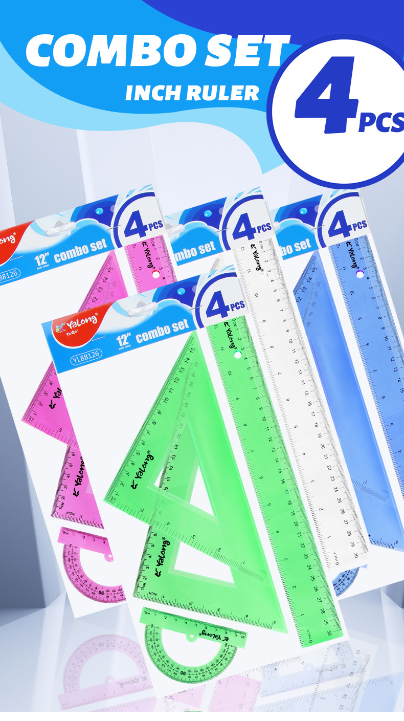 Yalong Cross-border Plastic School Ruler Set student learning Supplies wholesale pic 1