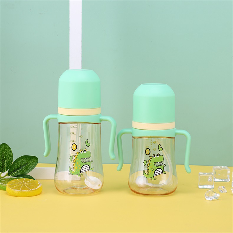 Custom nuevo estilo amplio de calibre doble mango recto con mango para bebés y niños dibujos animados dinosaurio botella antiatragantamiento pajita taza de agua pic 5