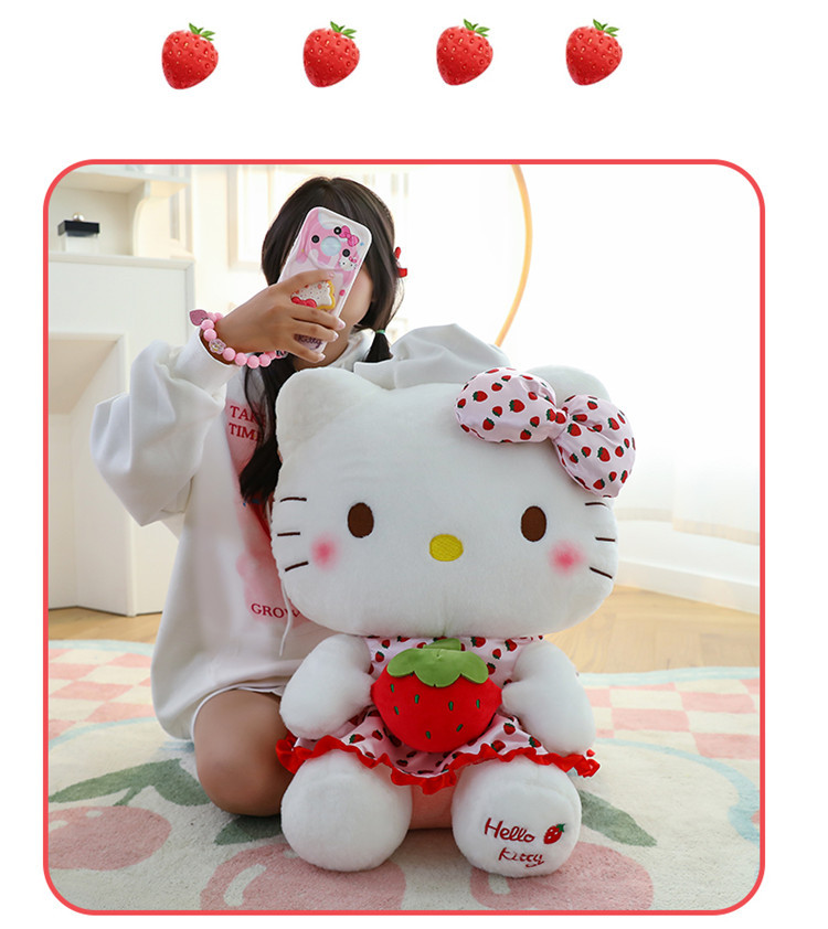 Wholesale of cute strawberry Hello Kitty dolls, plush toys, KT dolls, claw machine dolls, birthday gifts for girls pic 13