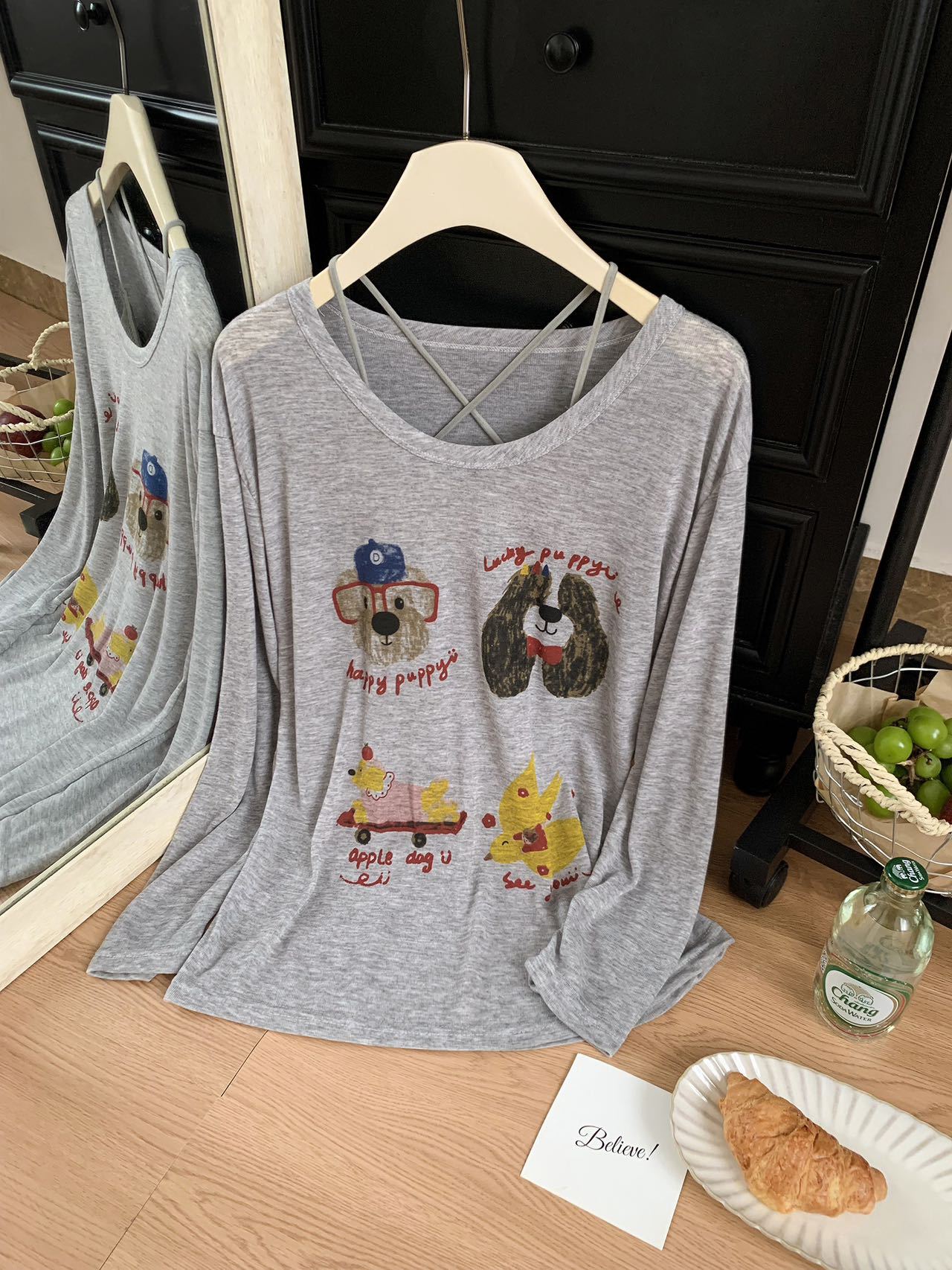 Loose-fitting, wide-necked, thin, sun-protective smock for women, summer, youthful cartoon printed long-sleeved T-shirt, U-neck top pic 40