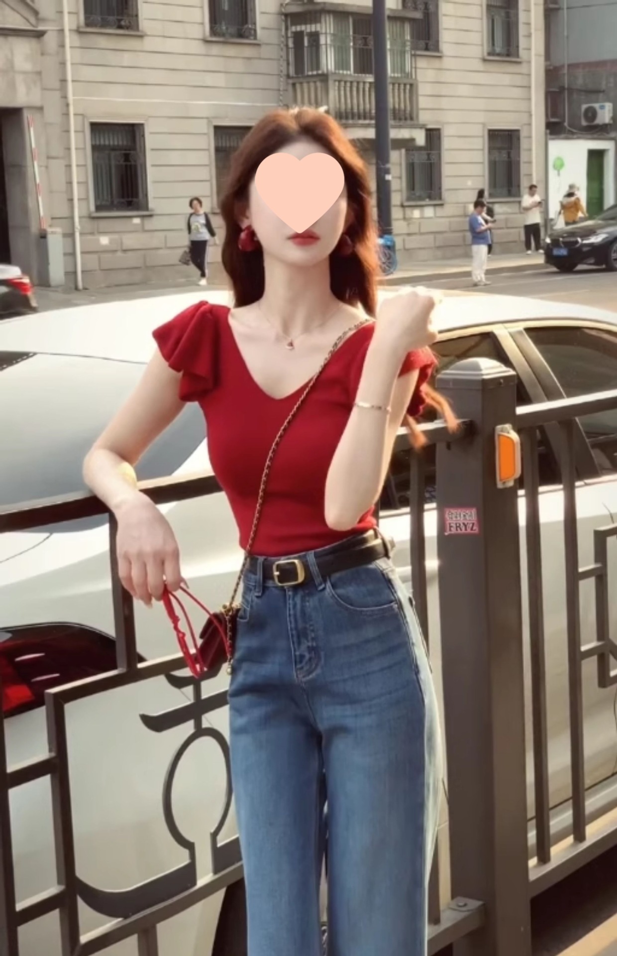 红色领短袖针织衫正肩恤女夏季修身显瘦纯欲辣妹小飞袖短款上衣详情16