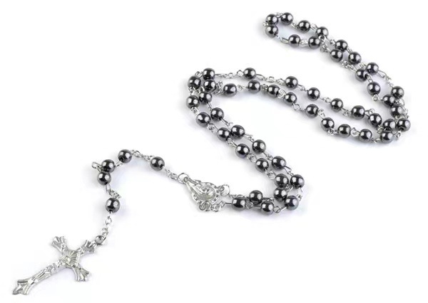 Prayer bead necklace with 59 cross pins and stone beads, exported from Europe and America to Italy for foreign trade pic 5