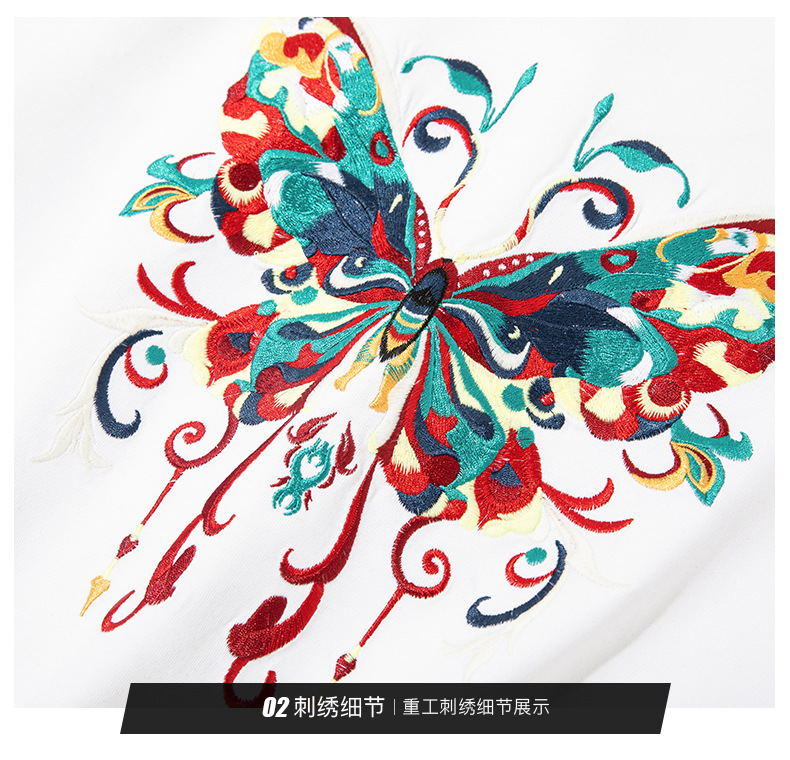 2025 New national trend short-sleeved T-shirt with butterfly embroidery, Chinese style, round neck, pure cotton loose, heavy half-sleeve pic 17