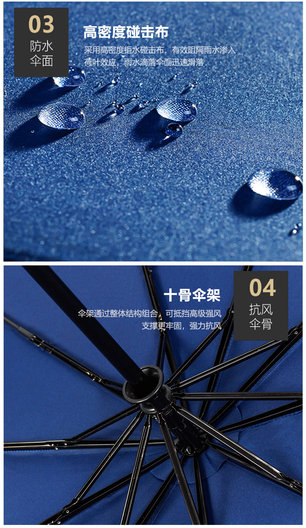 REALSTAR雨伞简约全自动商务大号加固抗风折叠黑色男士晴雨伞批发详情10