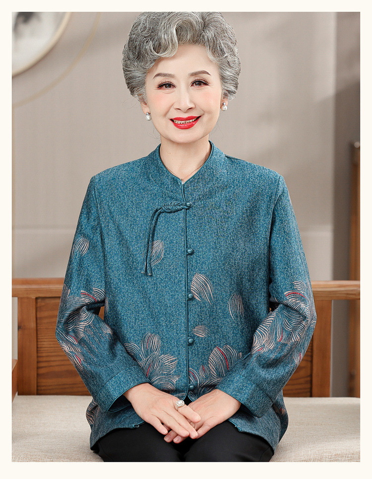 奶奶装秋装2024新款衬衫外套女妈妈春秋长袖套装中老年人盘扣上衣详情15