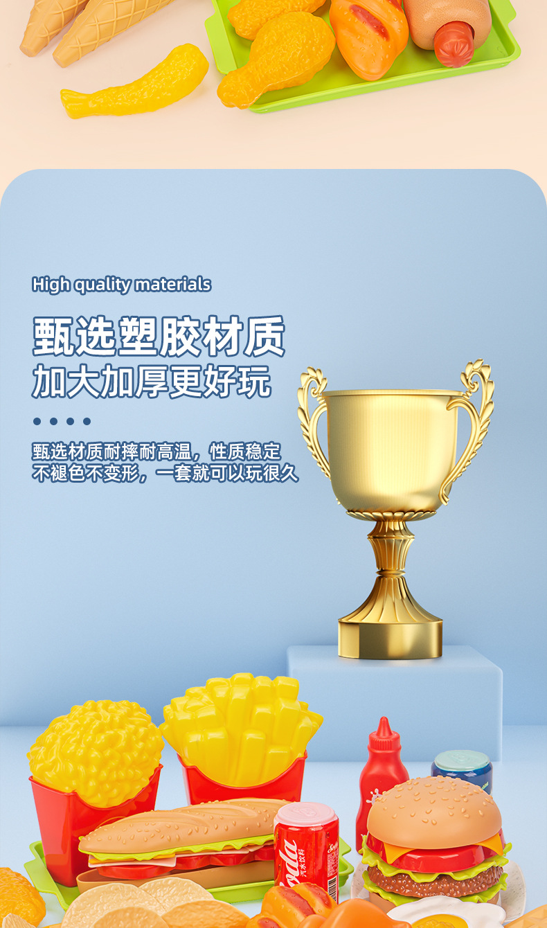 跨境儿童拆装汉堡薯条过家家玩具西餐点心学做饭套装披萨仿真食物详情16