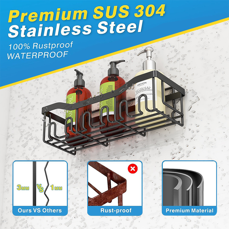 亚马逊新款浴室置物架卫生间收纳架免打孔墙上壁挂洗漱用品置物架详情17