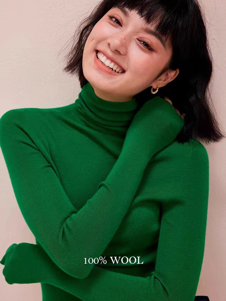 纯色18针超细无缝100羊毛高领打底衫百搭针织衫上衣女德国扬子纱详情3