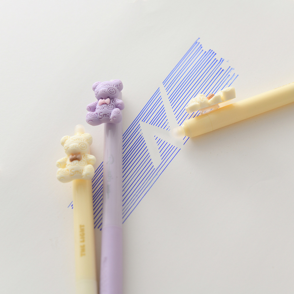 Chenxi Egg Treasure Party Bear Press Erasable Pen 1+2 Set Blue Pen core ST Pen Tip 0.5mm smooth writing pic 25