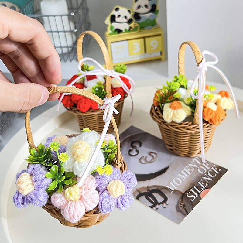 教师节礼物七夕情人节摆件假花针织雏菊毛线花小花篮花束伴手礼详情3