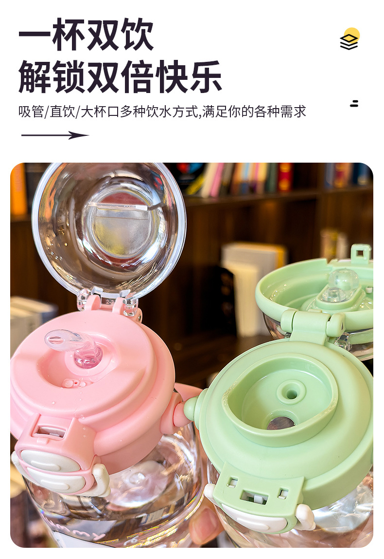 可爱卡通小狗透明塑料水杯女高颜值500ml提手户外便携喝水杯子夏 pic 6