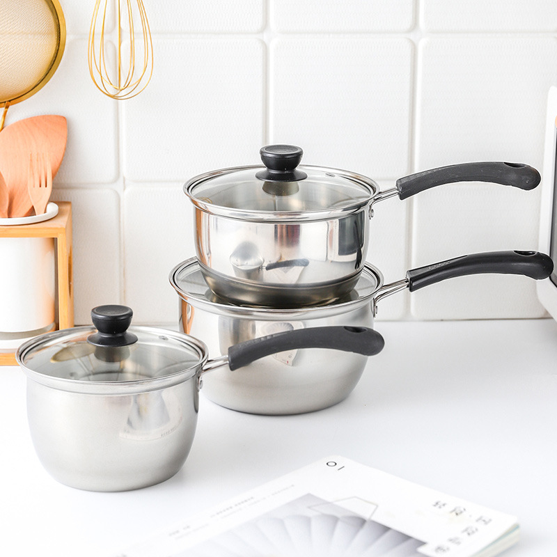 潮州互发 韩式单柄不锈钢套装奶锅 单柄奶蒸锅 辅食奶锅煲汤锅具详情3