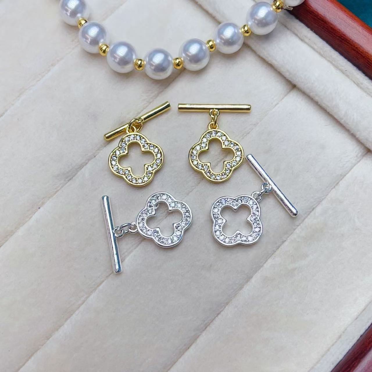 18K copper-plated real gold with slightly inlaid zircon four-leaf clover OT clasp diy bracelet necklace accessory clasp connecting clasp pic 2