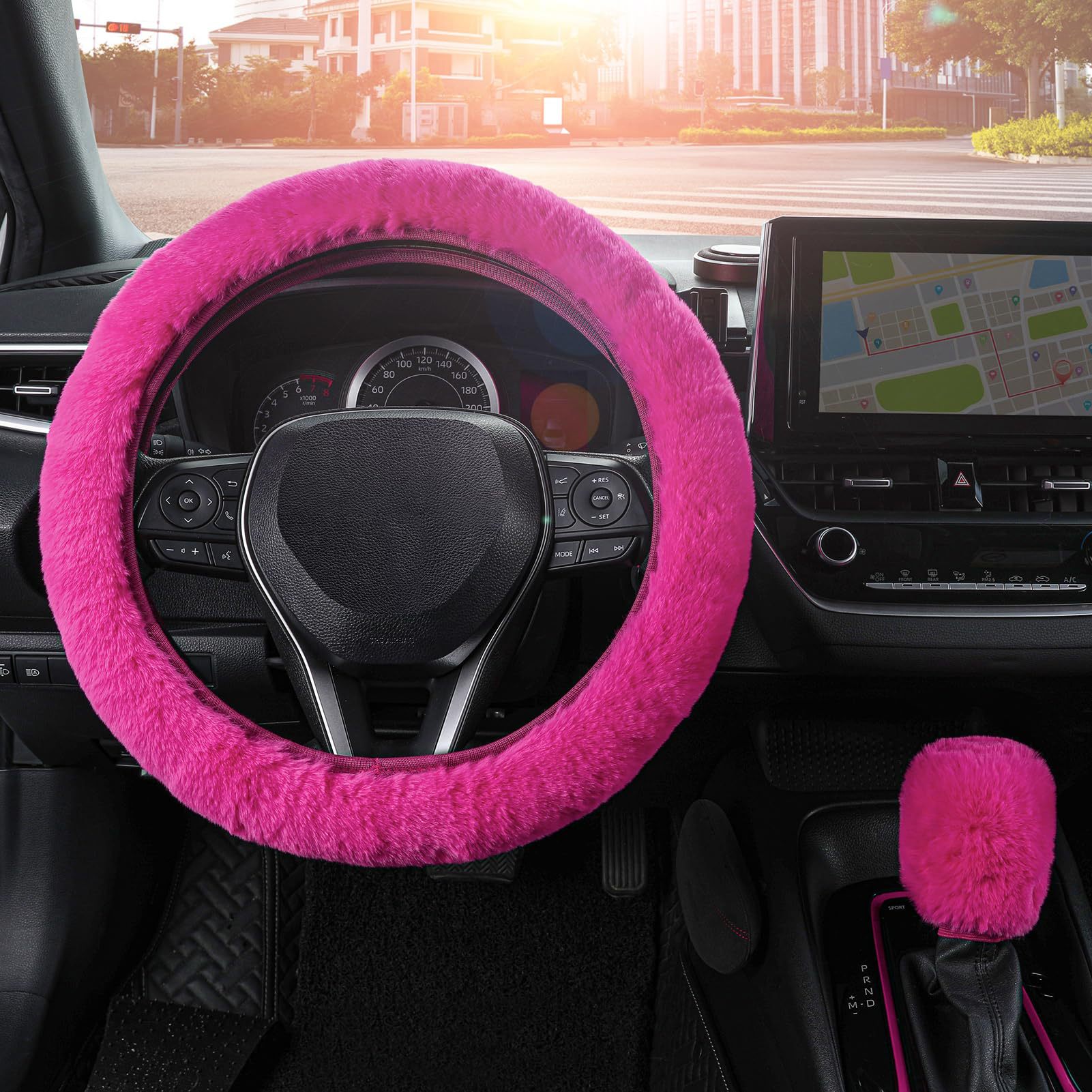 新款跨境毛绒方向盘套仿兔毛弹力冬季保暖防滑把套男女通用详情6