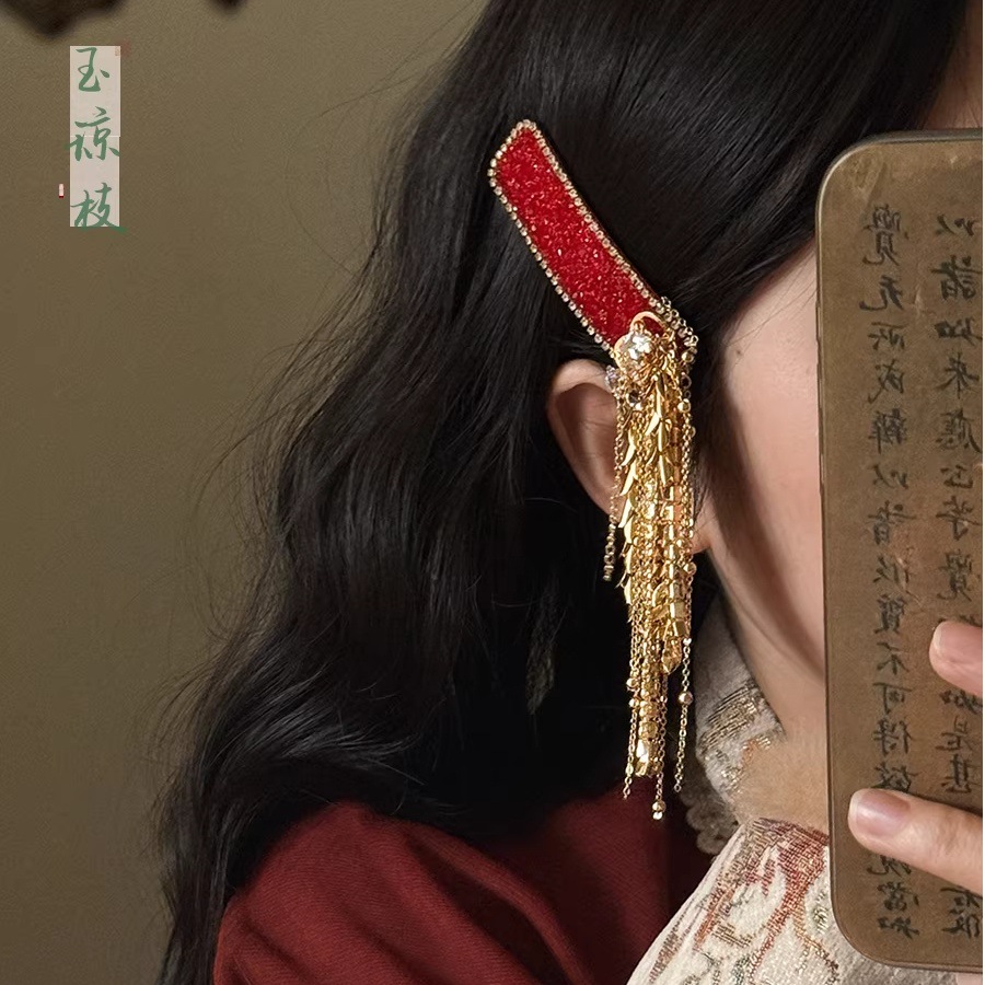 Exotic domain style long tassel hair clips for women, new Chinese-style retro fringe seaside clips, ancient style personalized and distinctive earrings pic 7