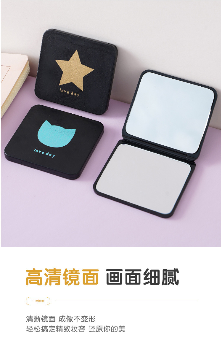 双面小镜子女随身户外便携带折叠手持不锈钢桌面可立迷你化妆镜详情3