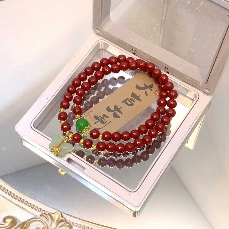 新中式仿朱砂手链批发双层串珠叠带手串小红书爆款文创热销详情3