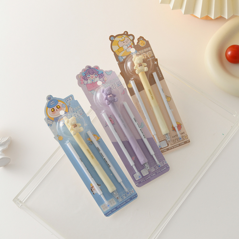 Chenxi Egg Treasure Party Bear Press Erasable Pen 1+2 Set Blue Pen core ST Pen Tip 0.5mm smooth writing pic 19