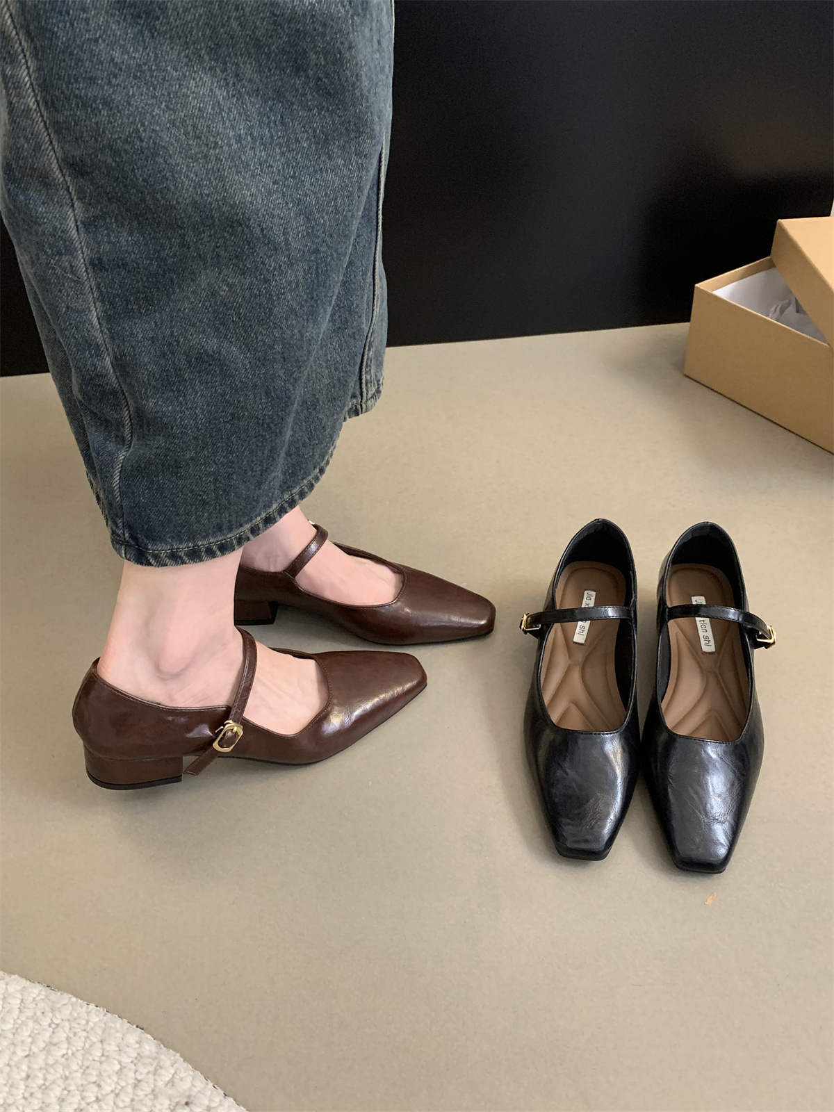 法式晚风气质通勤单鞋女2025新款秋季韩版仙女粗跟玛丽珍小皮鞋子详情2