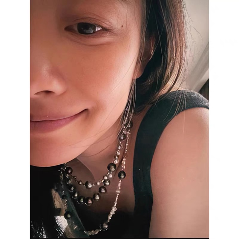 倪妮同款灰珍珠项链女轻奢气质小众设计高级感时尚长款颈链详情3