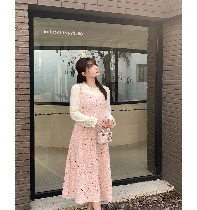 法式假两件小香风千金连衣裙春季胖mm大码女装高腰显瘦裙子65122详情11