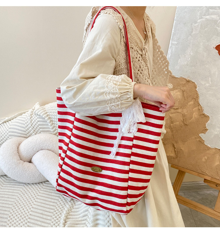 Striped canvas bag, 2024 new Korean-style ins tote casual bag, single-shoulder large-capacity tote bag shopping bag pic 18