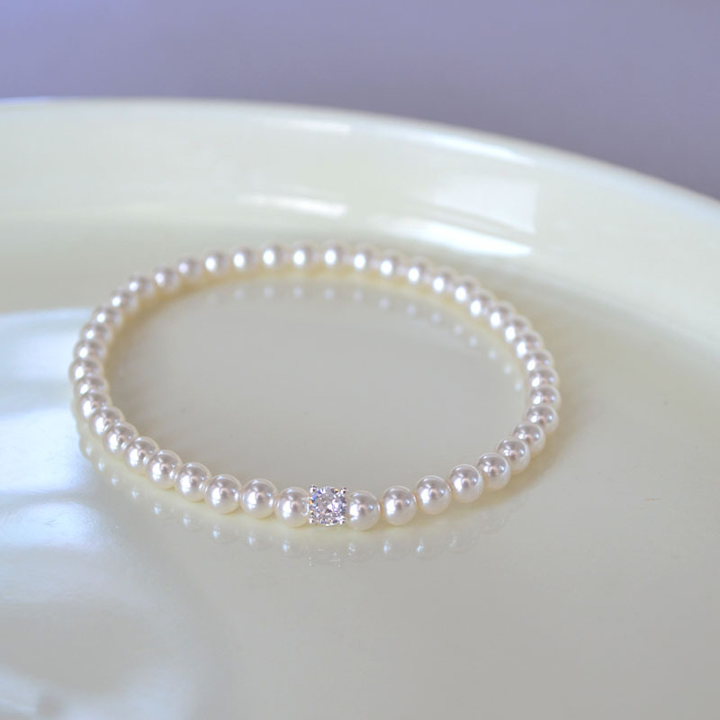 法式优雅小众设计仿家高亮珍珠闪钻日常简约气质弹力手链戒指女详情4