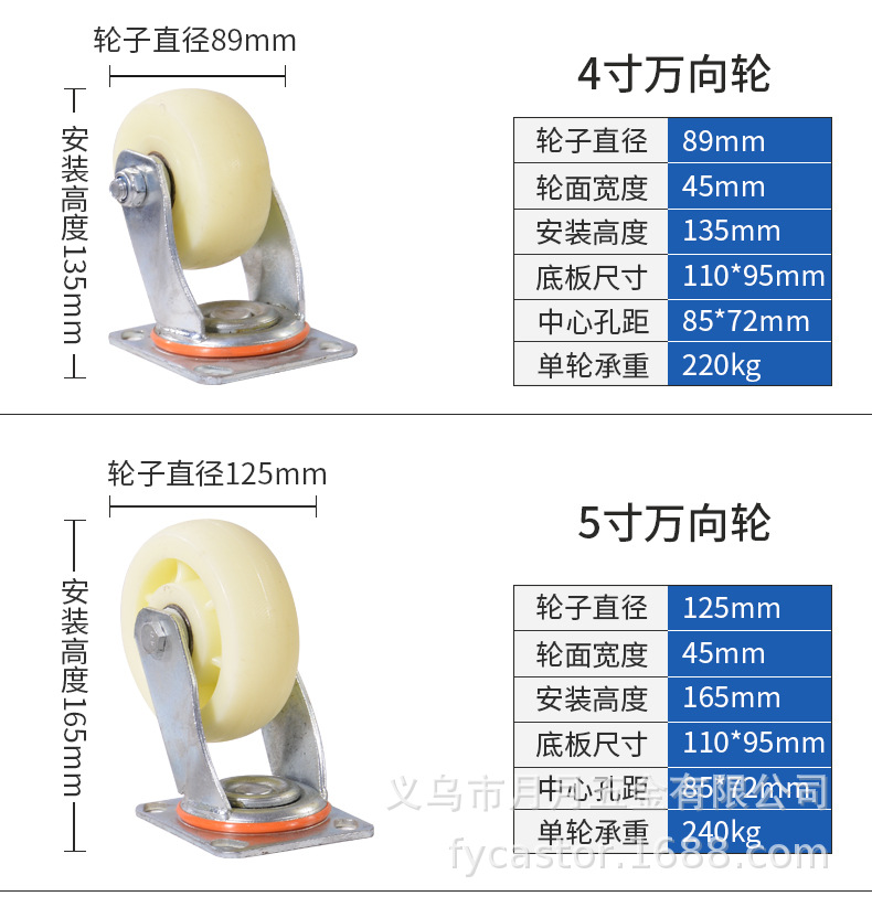 重型工业推车万向轮脚轮加厚平底轮子板车轮6寸5寸承重搬运万向轮详情2