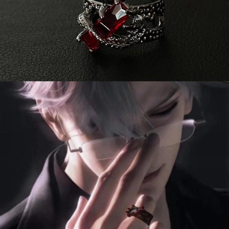 秦彻同款戒指新款纯银黑红保石轻奢高级朋克复古男女同款开口戒详情9