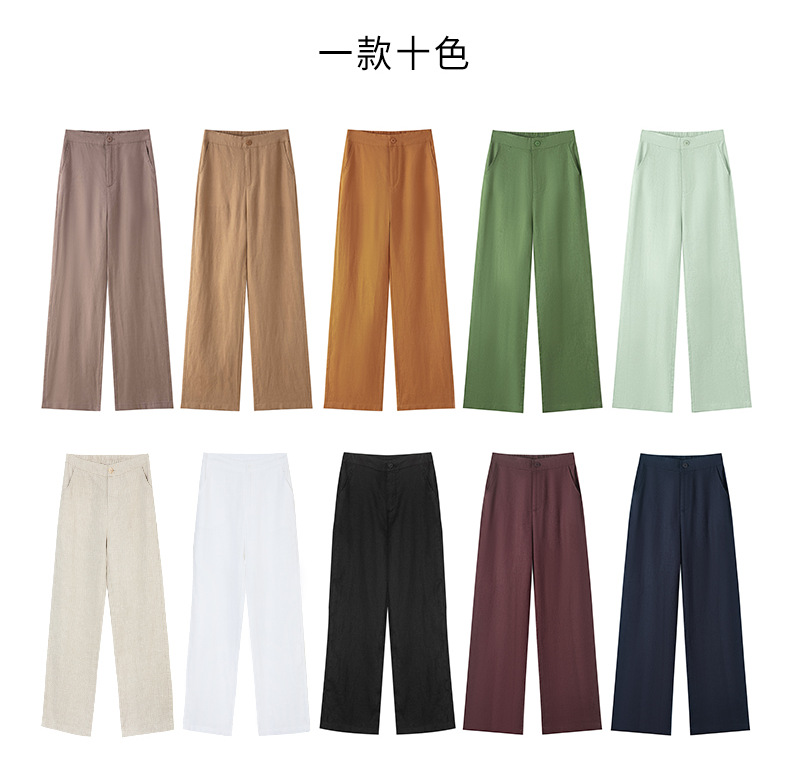 女士休闲裤纯亚麻裤子女夏季薄款阔腿裤女2025新款高腰垂感直筒裤详情3