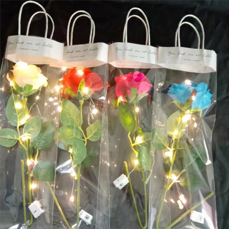现货发光玩具七夕情人节玫瑰花礼物七彩玫瑰花彩色仿真玫瑰花束详情15