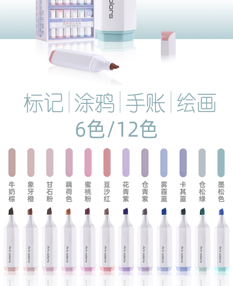 小额批发天丰唯雅荟荧光笔扁形迷你软头荧光笔067手帐涂鸭笔详情3