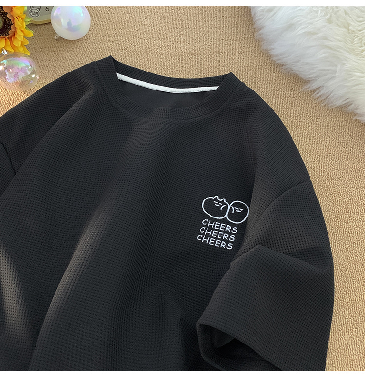 Waffle large-sized short-sleeved T-shirt for men, summer Korean style trendy clothing, printed loose half-sleeved American heavyweight T-shirt pic 21